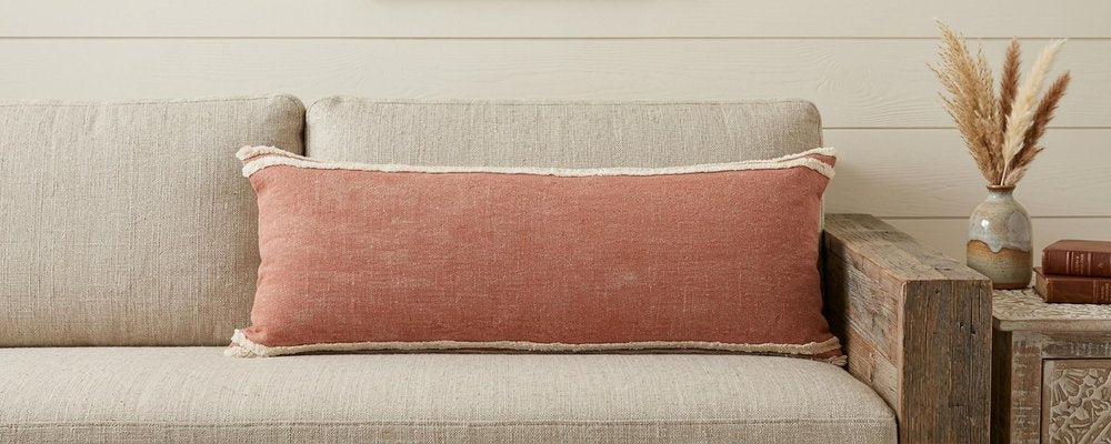 14" X 36" Orange And Off-White 100% Cotton Striped Zippered Pillow — view 10