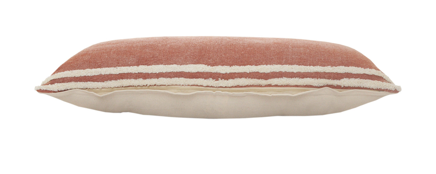 14" X 36" Orange And Off-White 100% Cotton Striped Zippered Pillow FurniFindUSA
