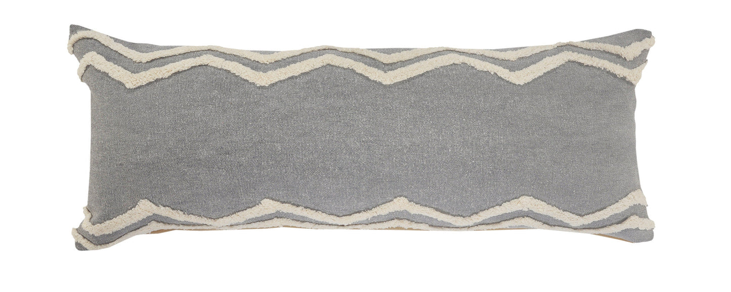 14" X 36" Grey And Off-White 100% Cotton Chevron Zippered Pillow FurniFindUSA