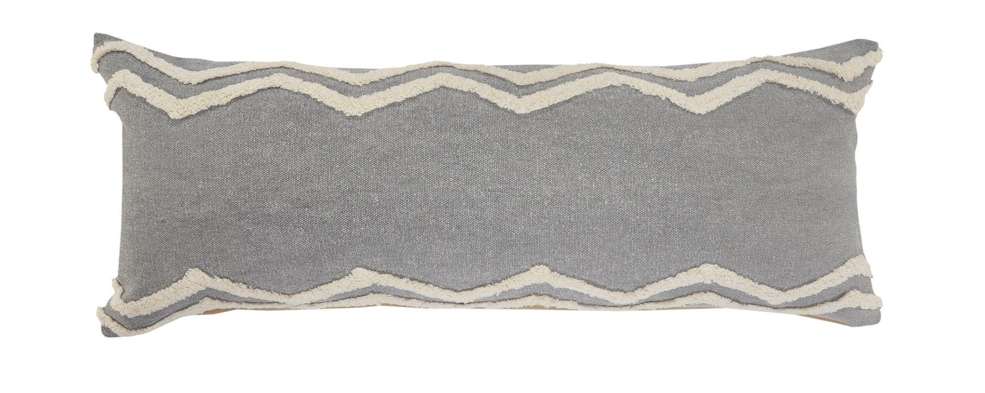 14" X 36" Grey And Off-White 100% Cotton Chevron Zippered Pillow FurniFindUSA