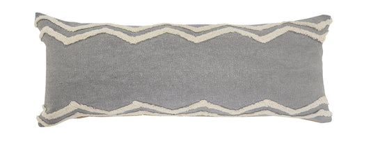 14" X 36" Grey And Off-White 100% Cotton Chevron Zippered Pillow FurniFindUSA