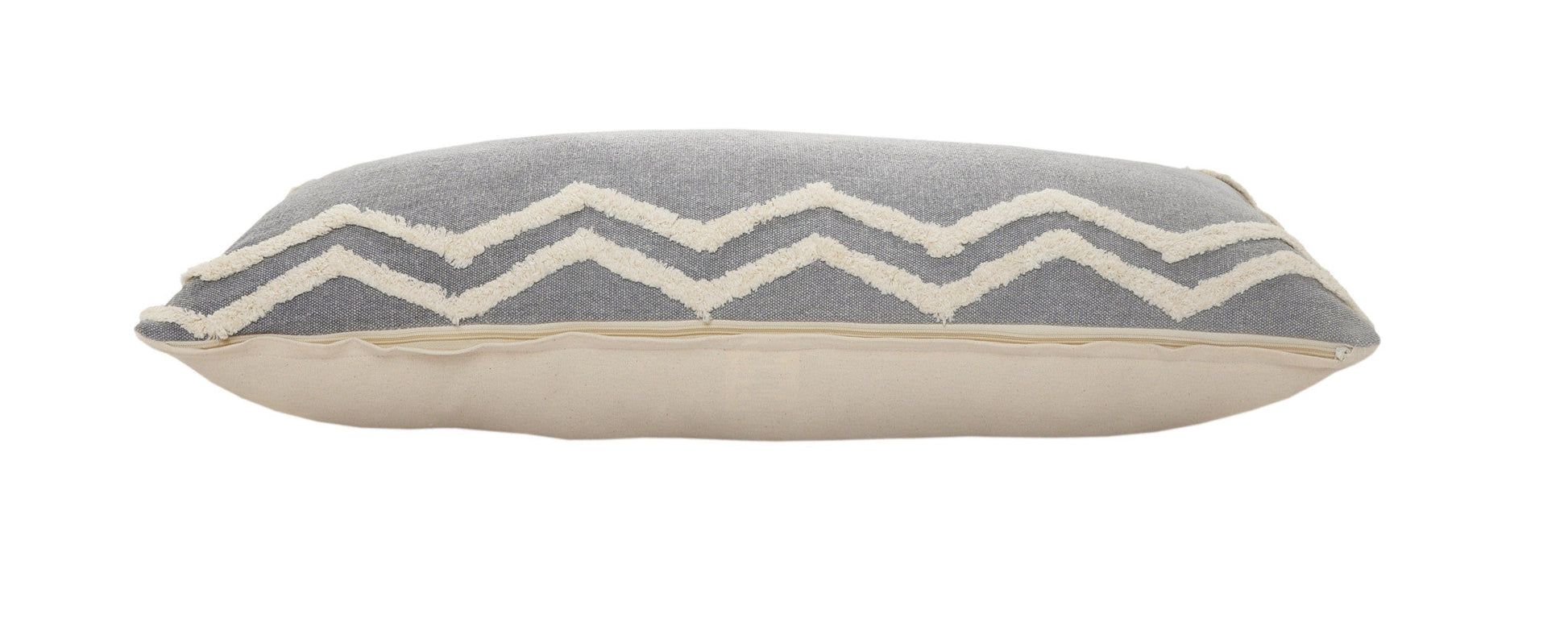 14" X 36" Grey And Off-White 100% Cotton Chevron Zippered Pillow FurniFindUSA