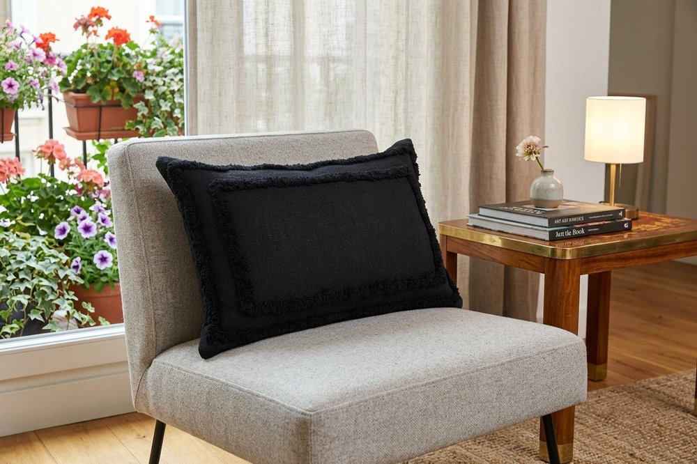 16" X 24" Black 100% Cotton Geometric Zippered Pillow HomeRoots