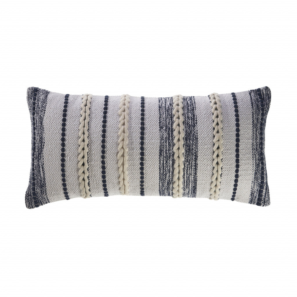 14" X 28" Navy And White 100% Cotton Geometric Zippered Pillow FurniFindUSA