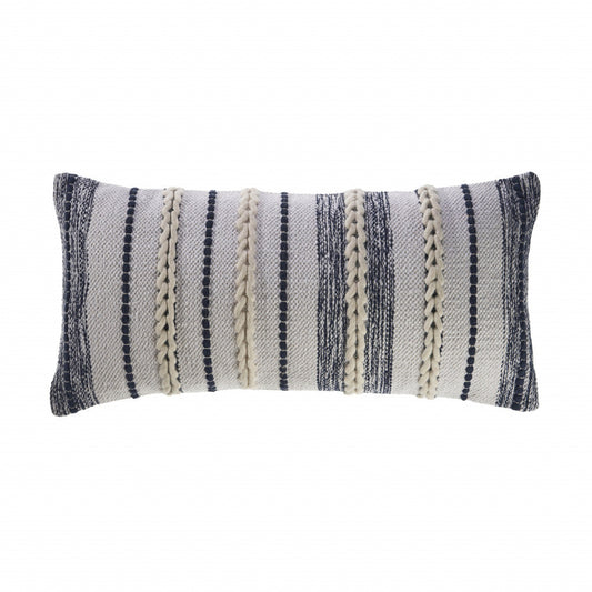 14" X 28" Navy And White 100% Cotton Geometric Zippered Pillow FurniFindUSA