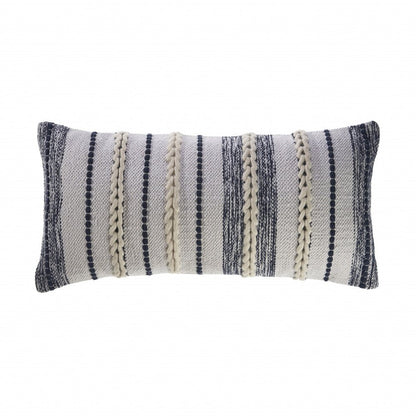 14" X 28" Navy And White 100% Cotton Geometric Zippered Pillow HomeRoots