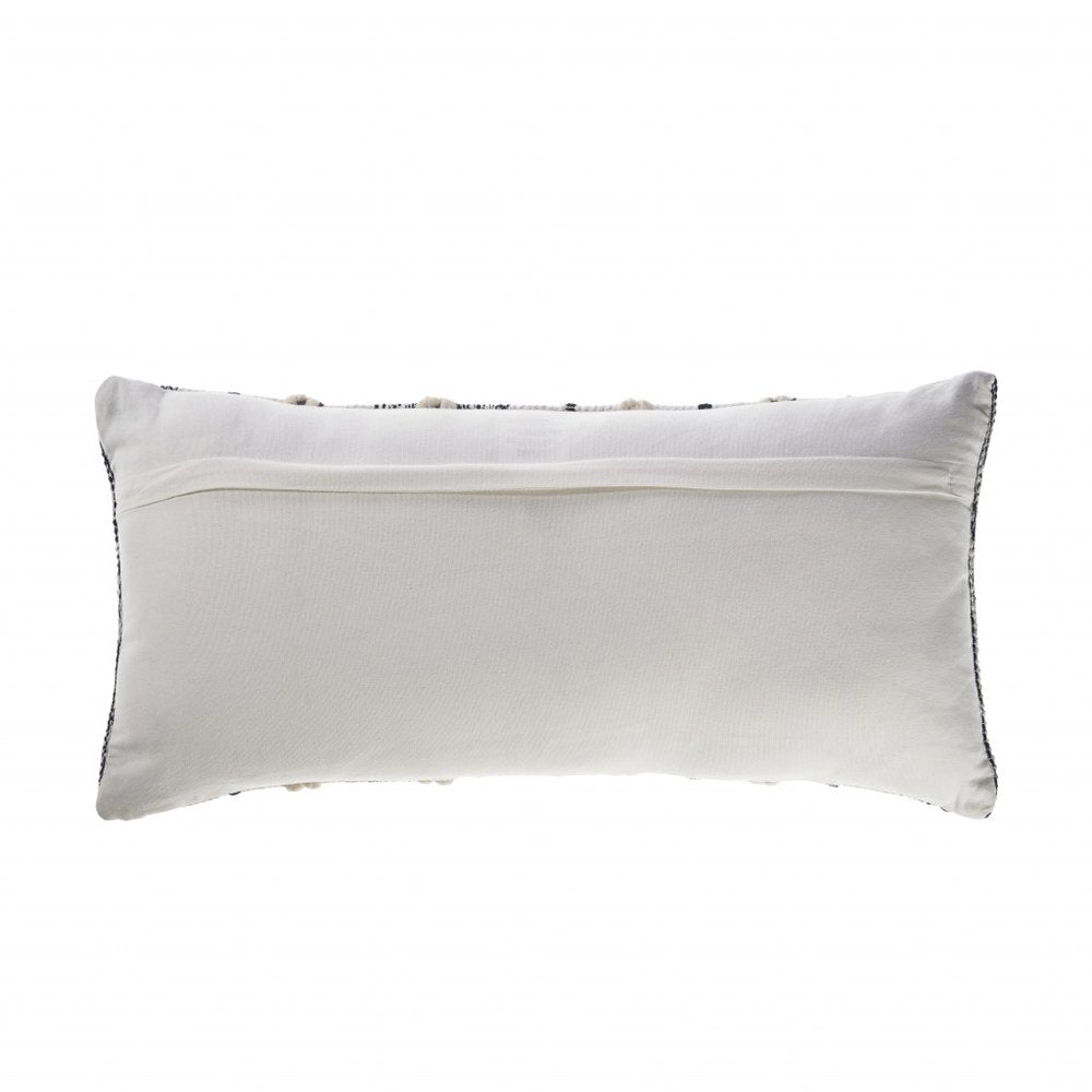14" X 28" Navy And White 100% Cotton Geometric Zippered Pillow — view 2