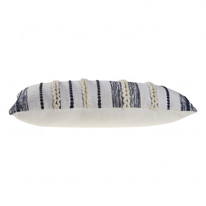 14" X 28" Navy And White 100% Cotton Geometric Zippered Pillow FurniFindUSA