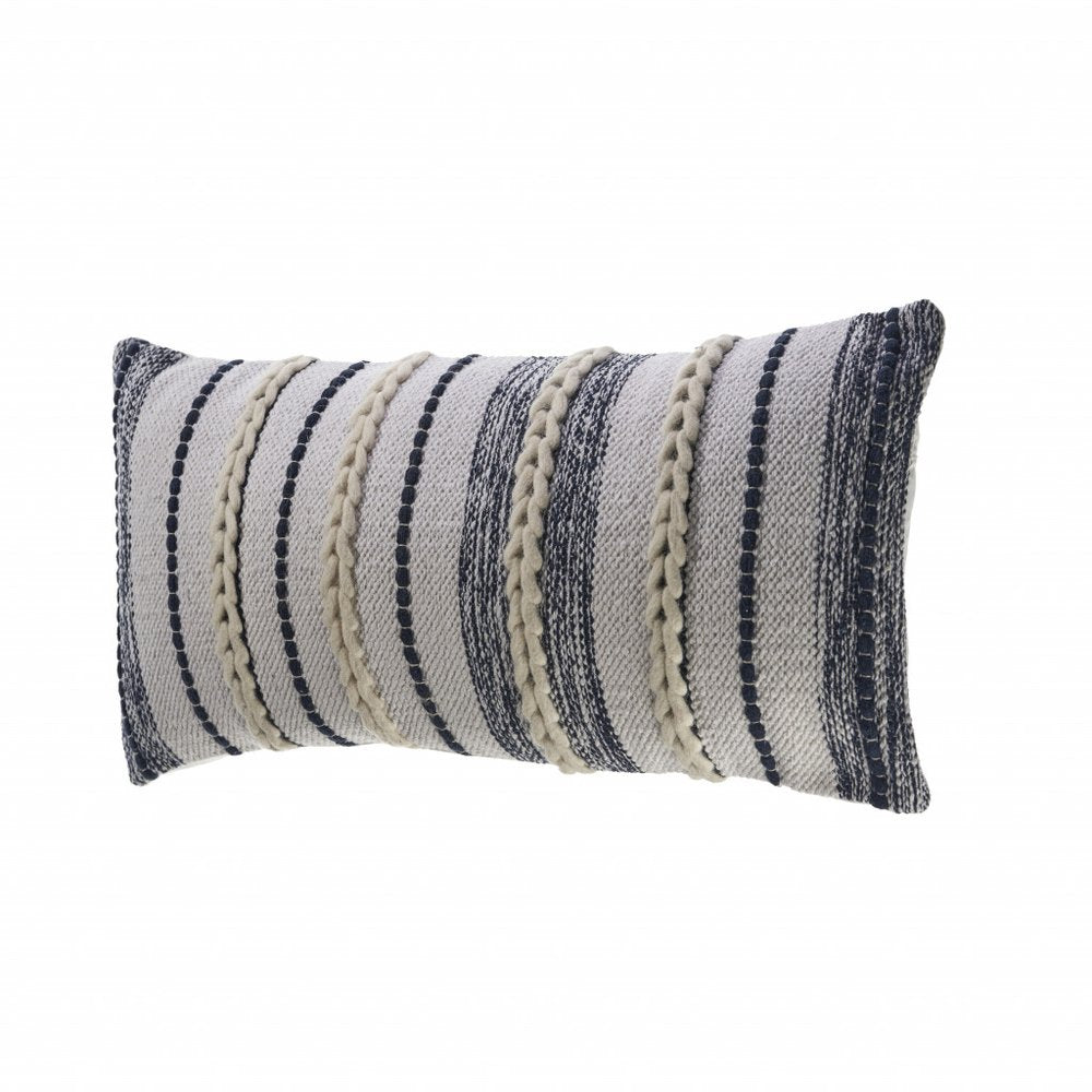 14" X 28" Navy And White 100% Cotton Geometric Zippered Pillow — view 4