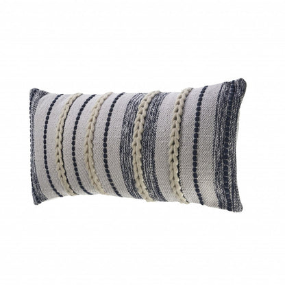 14" X 28" Navy And White 100% Cotton Geometric Zippered Pillow HomeRoots