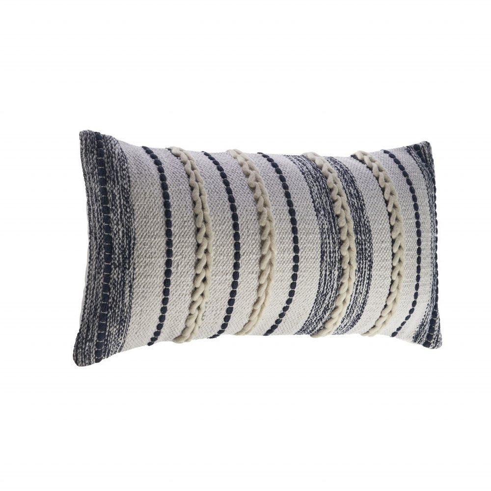 14" X 28" Navy And White 100% Cotton Geometric Zippered Pillow — view 5
