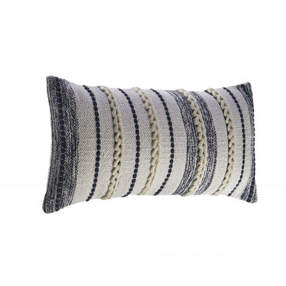 14" X 28" Navy And White 100% Cotton Geometric Zippered Pillow HomeRoots