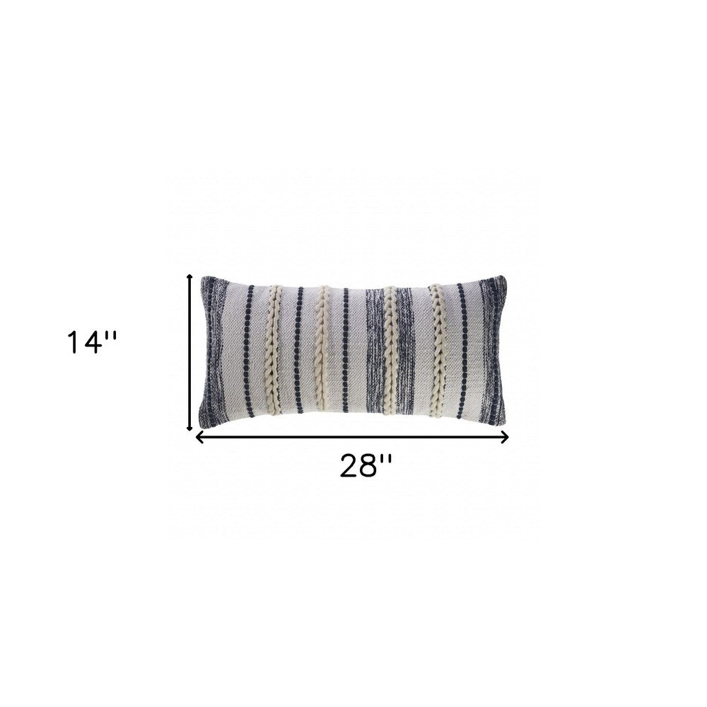 14" X 28" Navy And White 100% Cotton Geometric Zippered Pillow HomeRoots