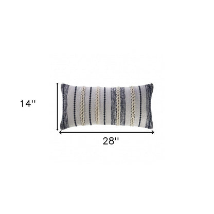 14" X 28" Navy And White 100% Cotton Geometric Zippered Pillow HomeRoots