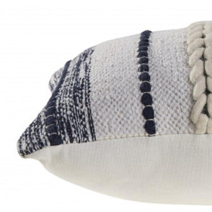 14" X 28" Navy And White 100% Cotton Geometric Zippered Pillow HomeRoots