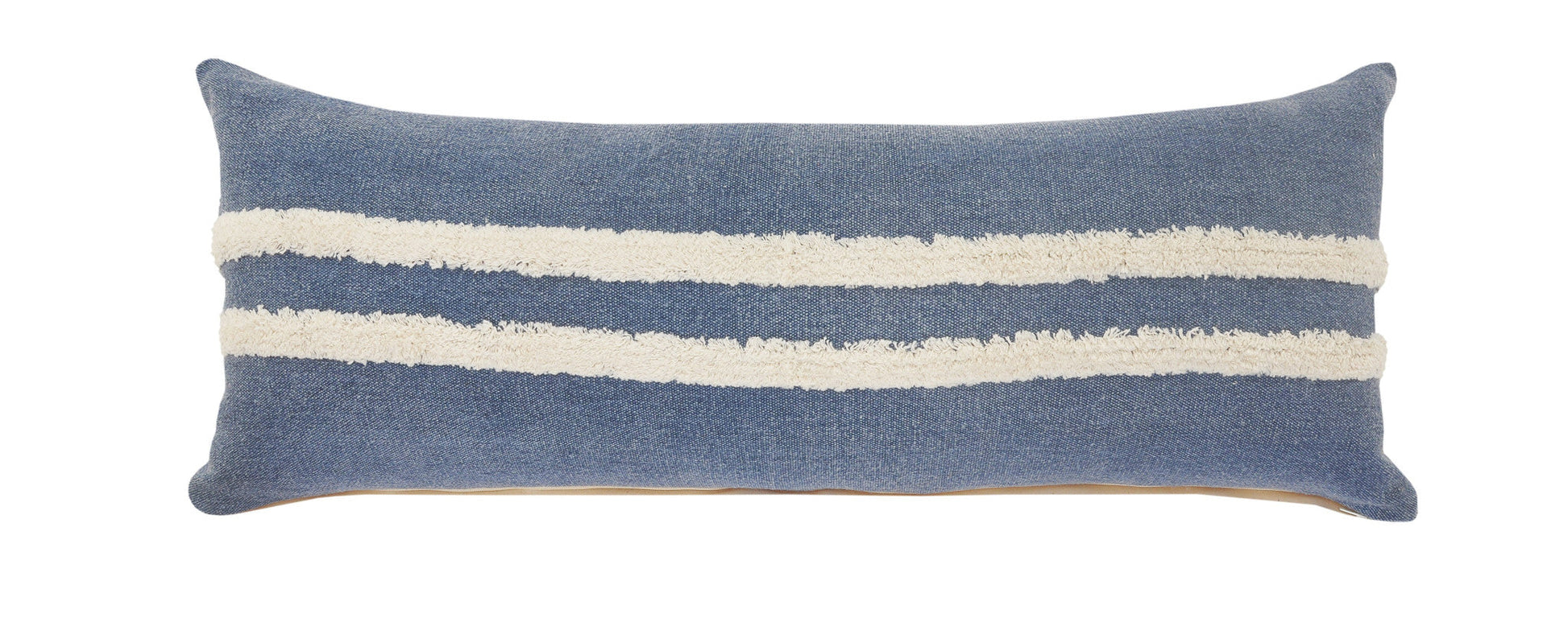 14" X 36" Dusty Blue And White 100% Cotton Striped Zippered Pillow FurniFindUSA