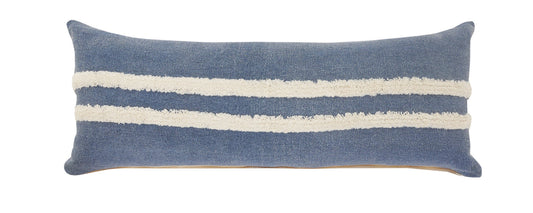 14" X 36" Dusty Blue And White 100% Cotton Striped Zippered Pillow FurniFindUSA