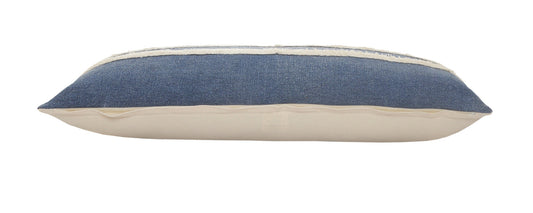 14" X 36" Dusty Blue And White 100% Cotton Striped Zippered Pillow FurniFindUSA