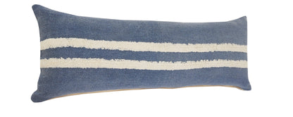 14" X 36" Dusty Blue And White 100% Cotton Striped Zippered Pillow FurniFindUSA