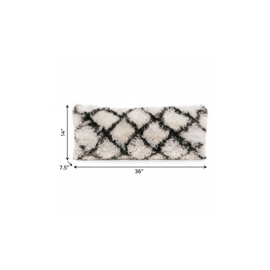 14" X 36" Black And White Geometric Throw Pillow