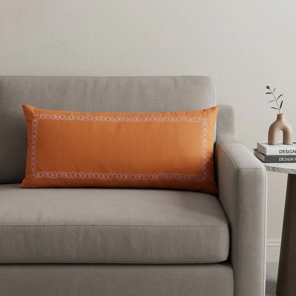 14" X 36" Orange And Dark Orange 100% Cotton Geometric Zippered Pillow