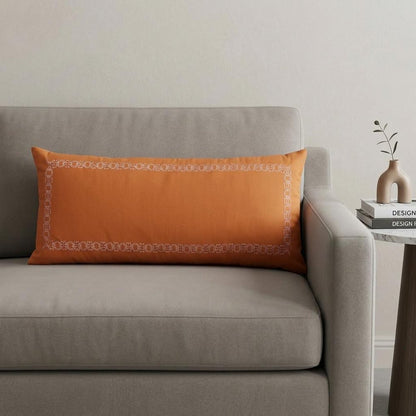 14" X 36" Orange And Dark Orange 100% Cotton Geometric Zippered Pillow