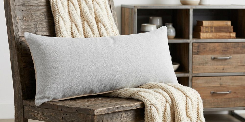 14" X 36" Light Gray Cotton Throw Pillow — view 1