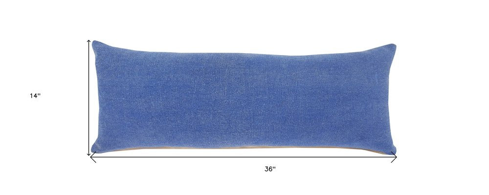 14" X 36" Classic Blue 100% Cotton Zippered Pillow HomeRoots