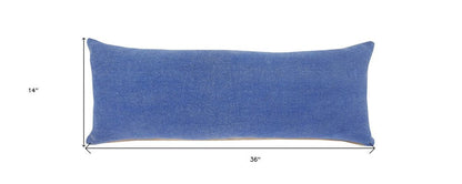 14" X 36" Classic Blue 100% Cotton Zippered Pillow HomeRoots