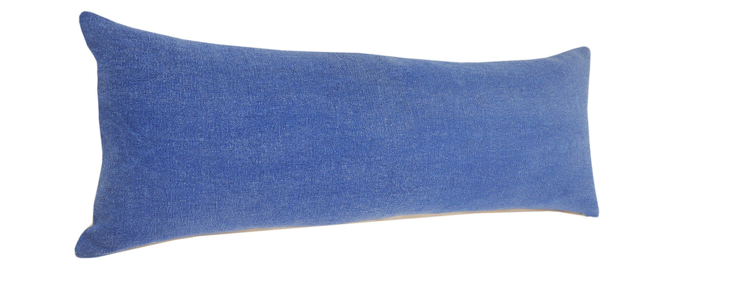 14" X 36" Classic Blue 100% Cotton Zippered Pillow FurniFindUSA