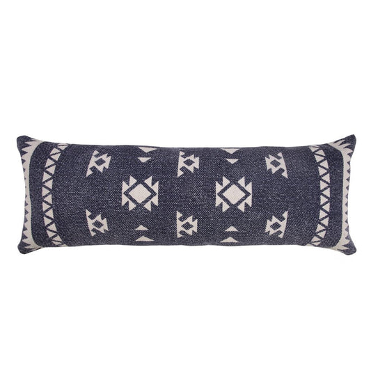 14" X 36" Navy Blue And White Cotton Geometric Throw Pillow