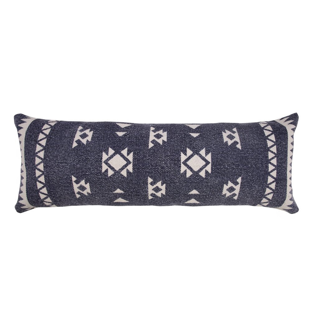 14" X 36" Navy Blue And White Cotton Geometric Throw Pillow HomeRoots