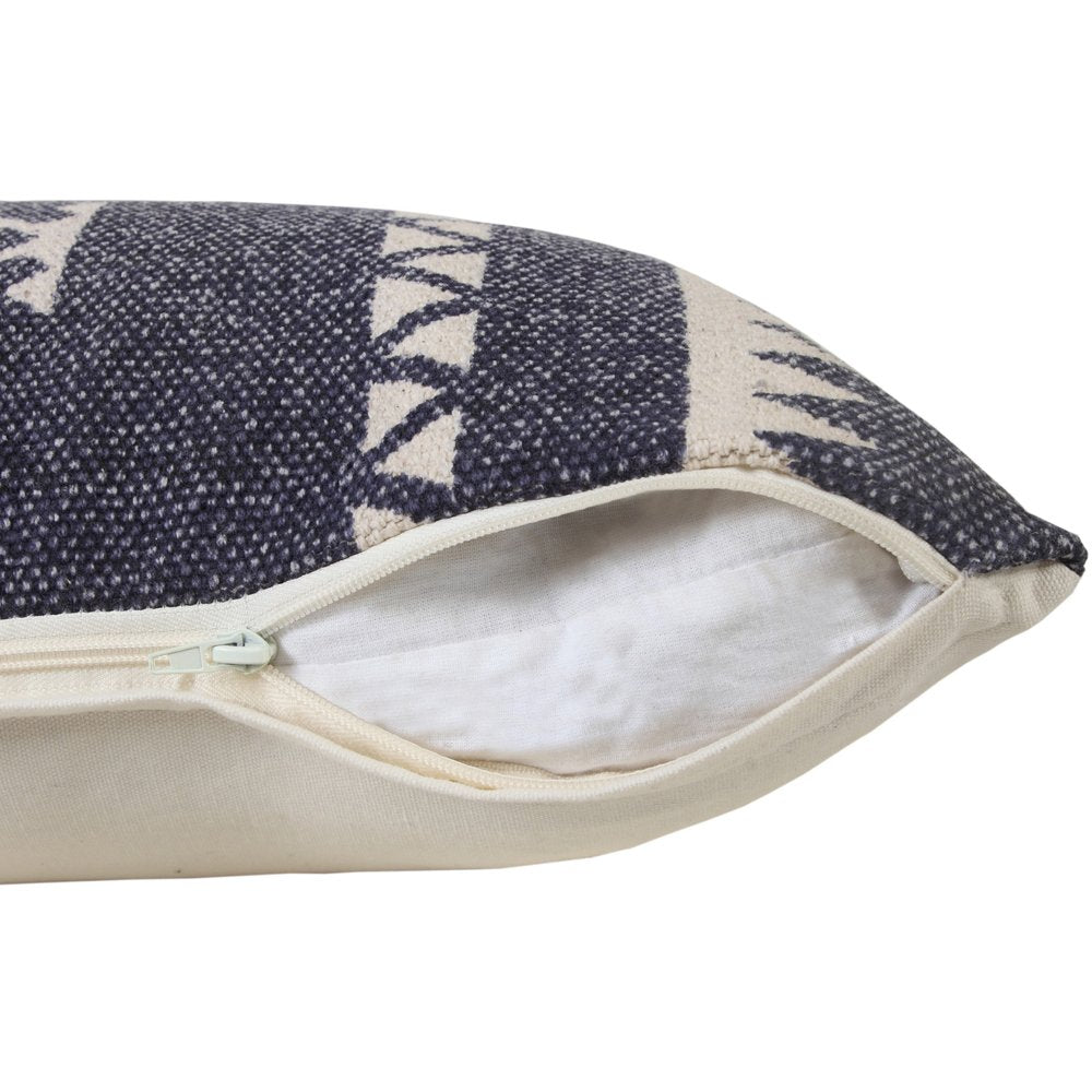14" X 36" Navy Blue And White Cotton Geometric Throw Pillow — view 3