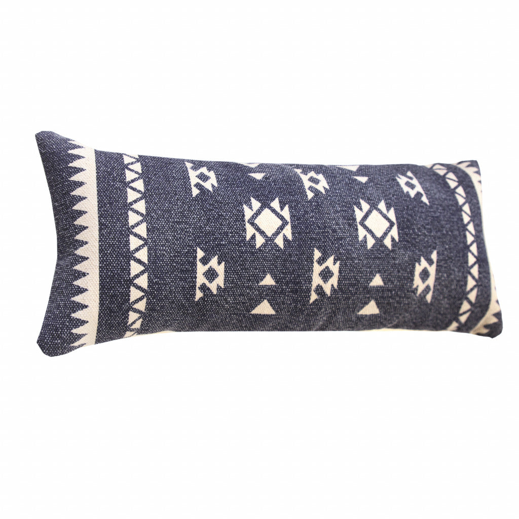 14" X 36" Navy And White 100% Cotton Geometric Zippered Pillow FurniFindUSA