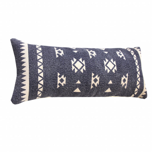 14" X 36" Navy And White 100% Cotton Geometric Zippered Pillow FurniFindUSA