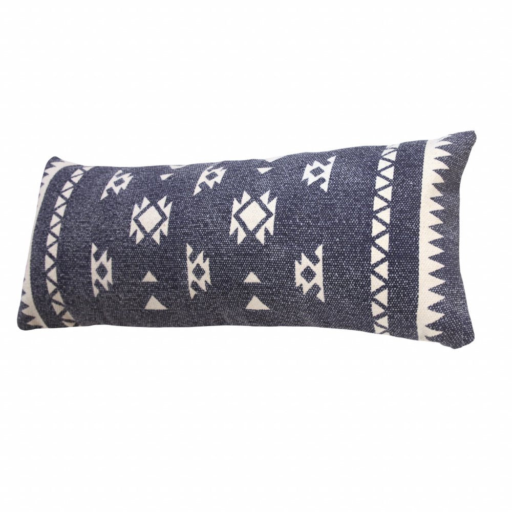 14" X 36" Navy Blue And White Cotton Geometric Throw Pillow — view 5