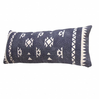 14" X 36" Navy Blue And White Cotton Geometric Throw Pillow HomeRoots