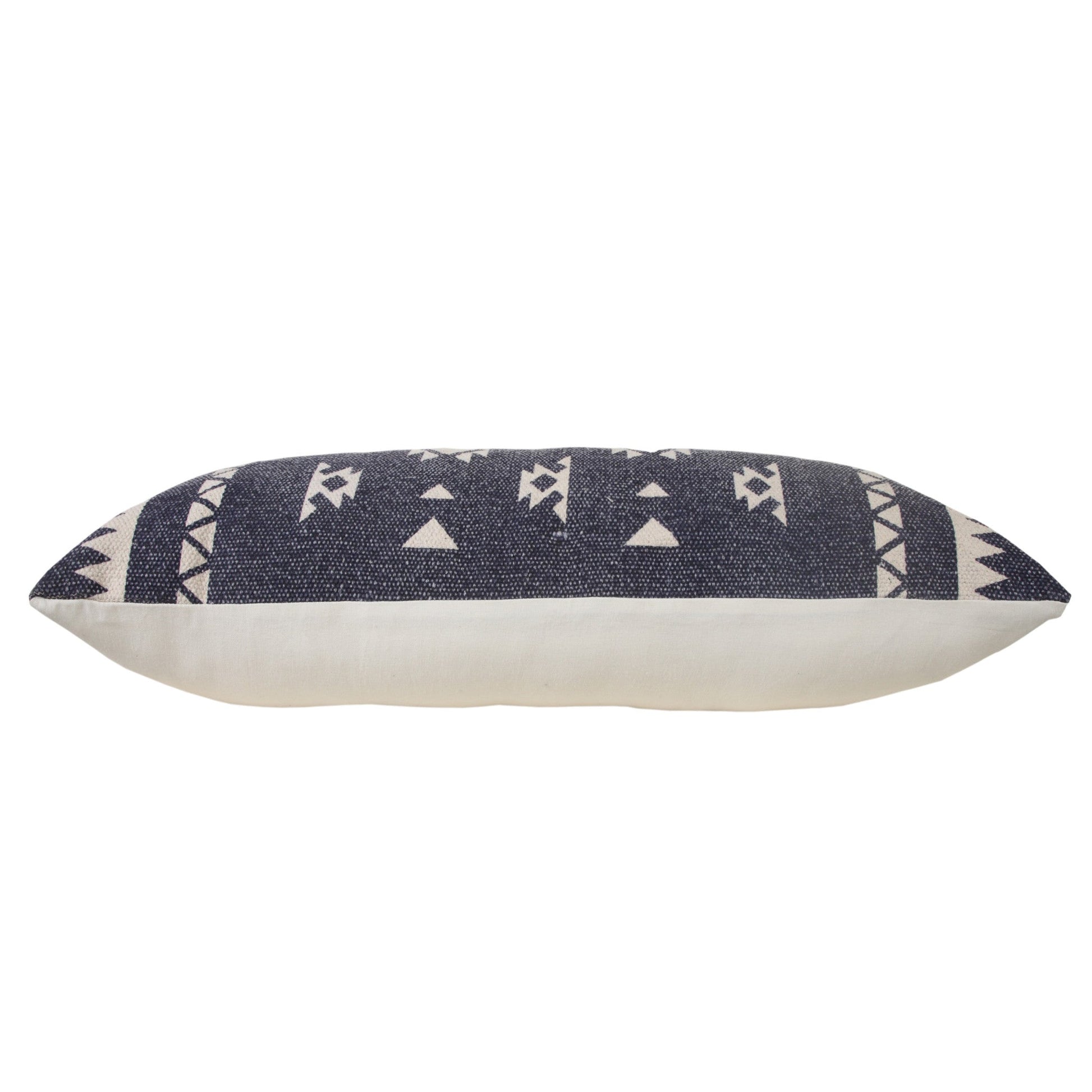 14" X 36" Navy And White 100% Cotton Geometric Zippered Pillow FurniFindUSA