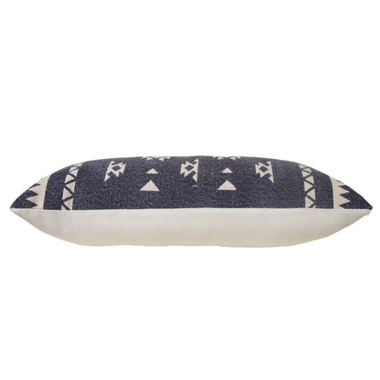 14" X 36" Navy And White 100% Cotton Geometric Zippered Pillow FurniFindUSA