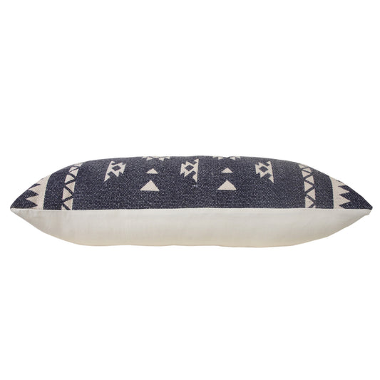 14" X 36" Navy And White 100% Cotton Geometric Zippered Pillow FurniFindUSA