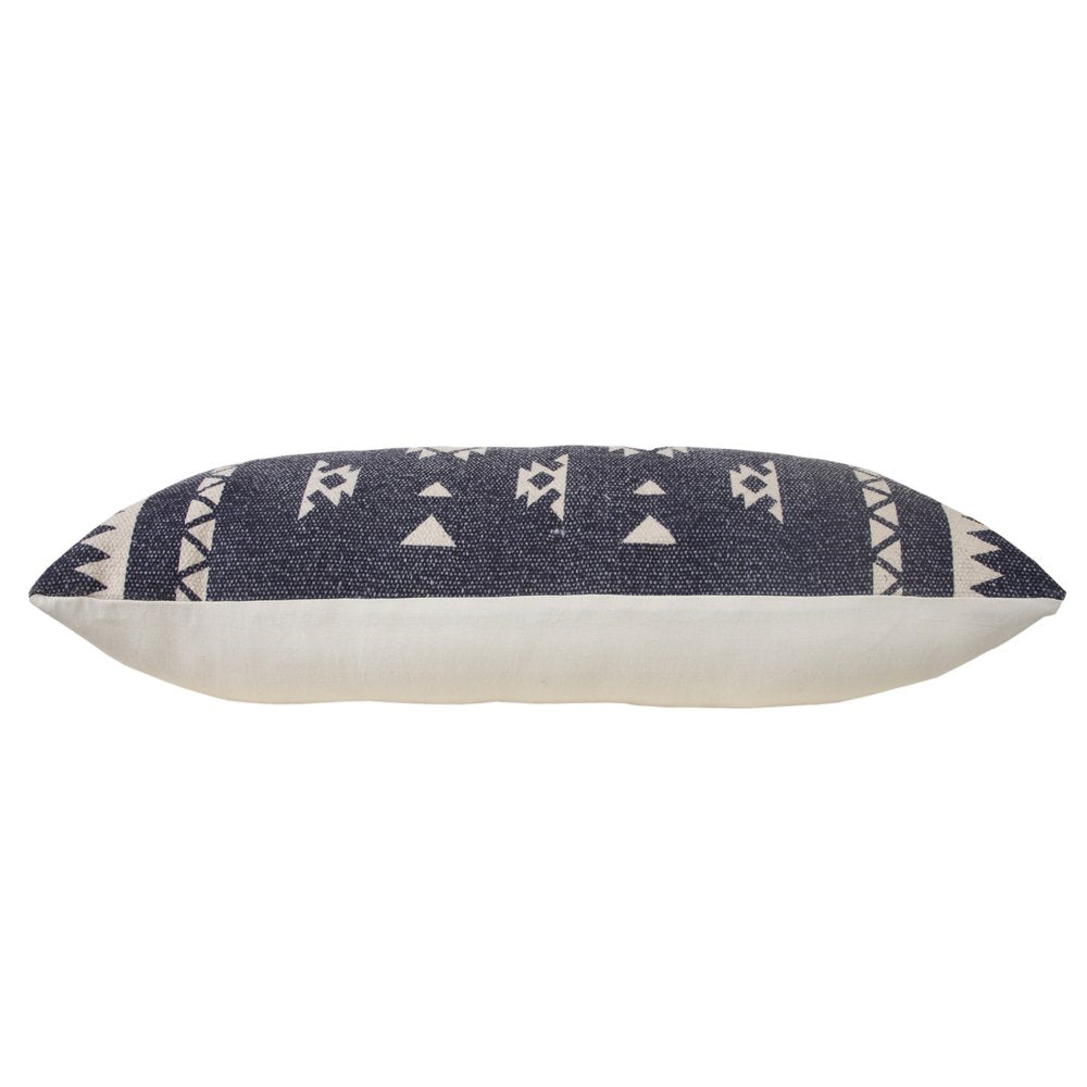 14" X 36" Navy Blue And White Cotton Geometric Throw Pillow — view 6