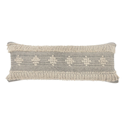 14" X 36" Gray And Taupe 100% Cotton Geometric Zippered Pillow FurniFindUSA