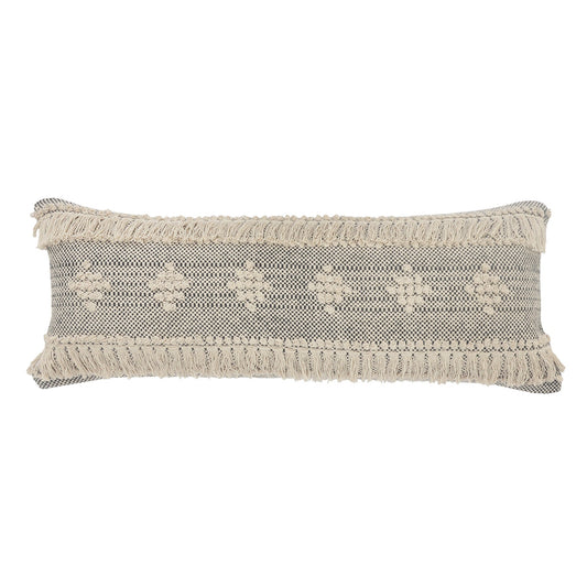 14" X 36" Gray And Taupe 100% Cotton Geometric Zippered Pillow FurniFindUSA