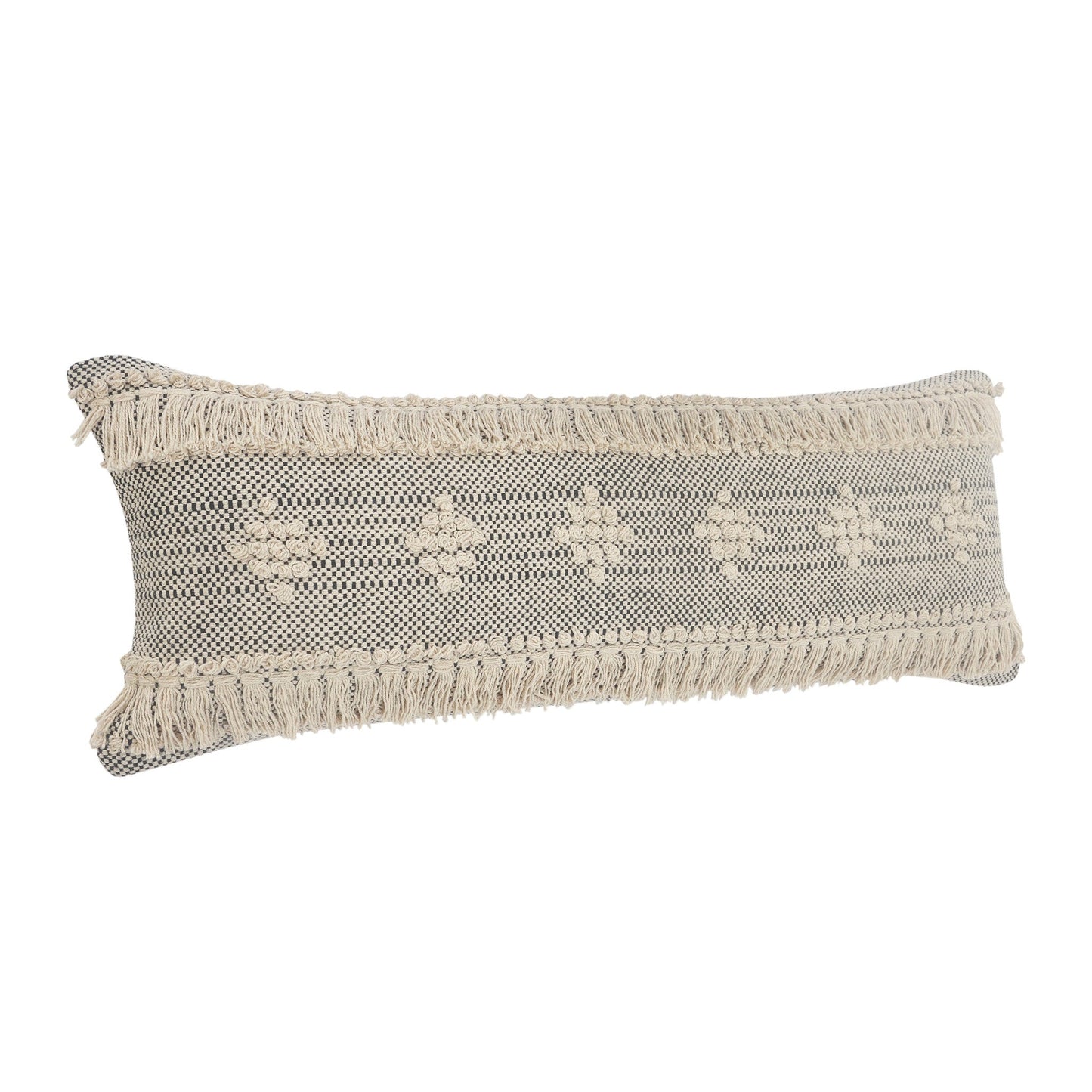 14" X 36" Gray And Taupe 100% Cotton Geometric Zippered Pillow FurniFindUSA