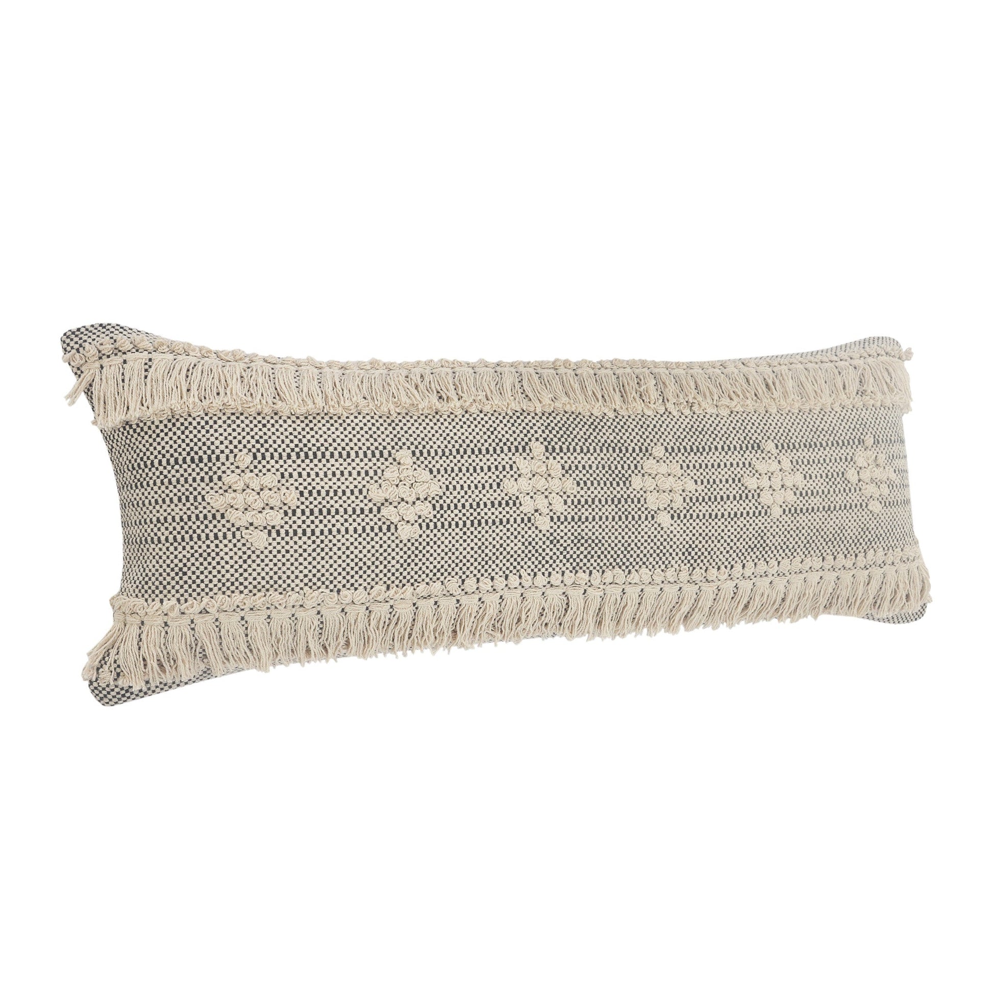 14" X 36" Gray And Taupe 100% Cotton Geometric Zippered Pillow FurniFindUSA