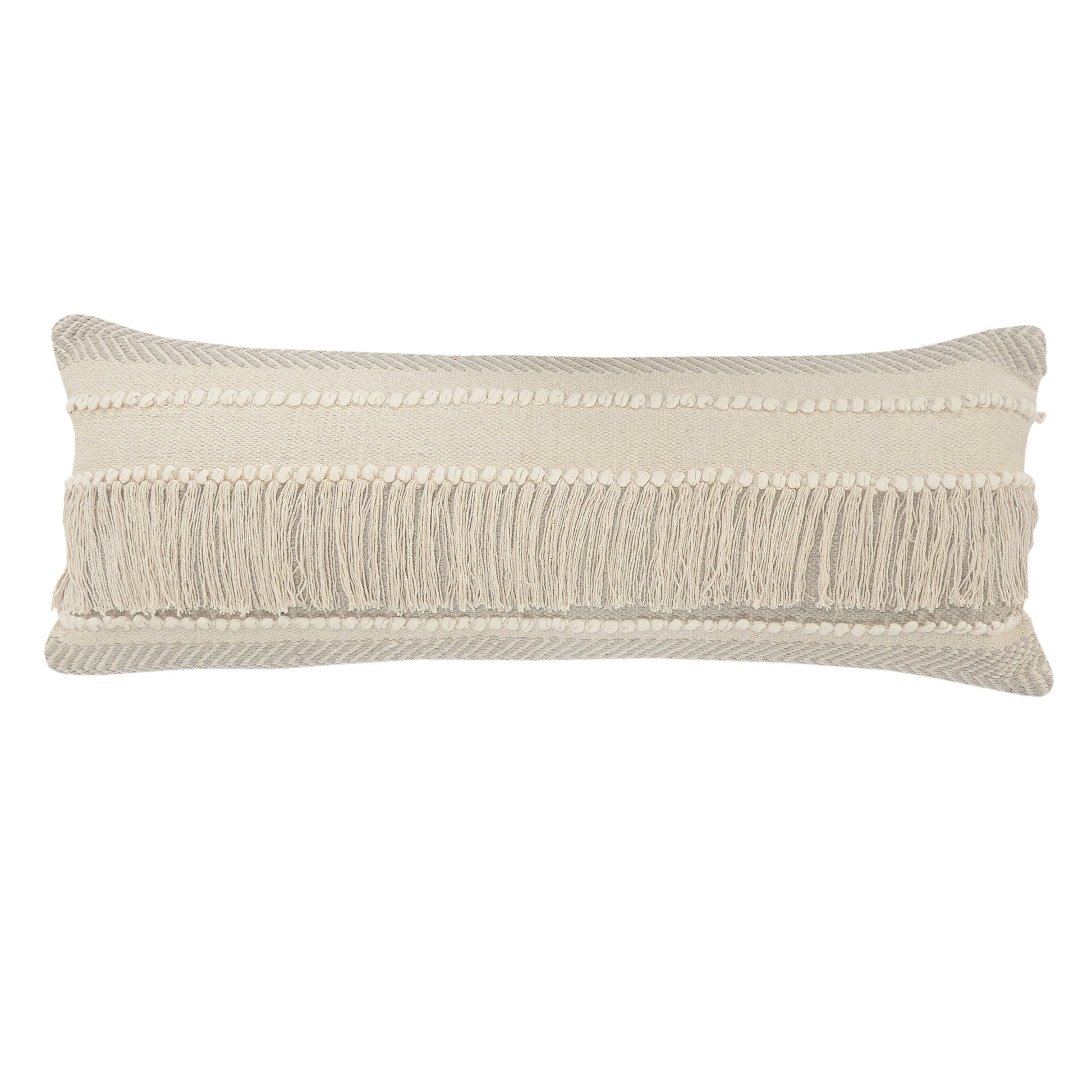 14" X 36" Beige And Cream 100% Cotton Chevron Zippered Pillow FurniFindUSA