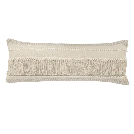 14" X 36" Beige And Cream 100% Cotton Chevron Zippered Pillow FurniFindUSA