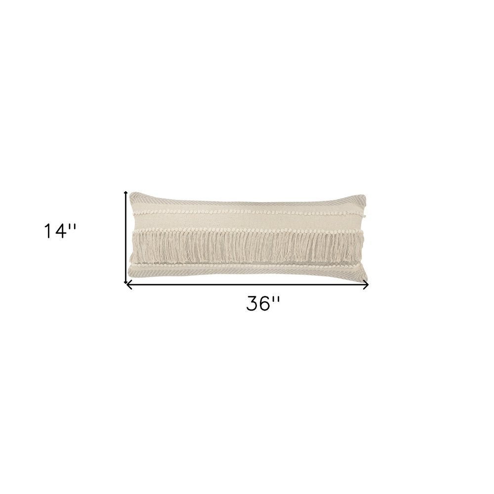 14" X 36" Beige And Gray Cotton Chevron Throw Pillow — view 7