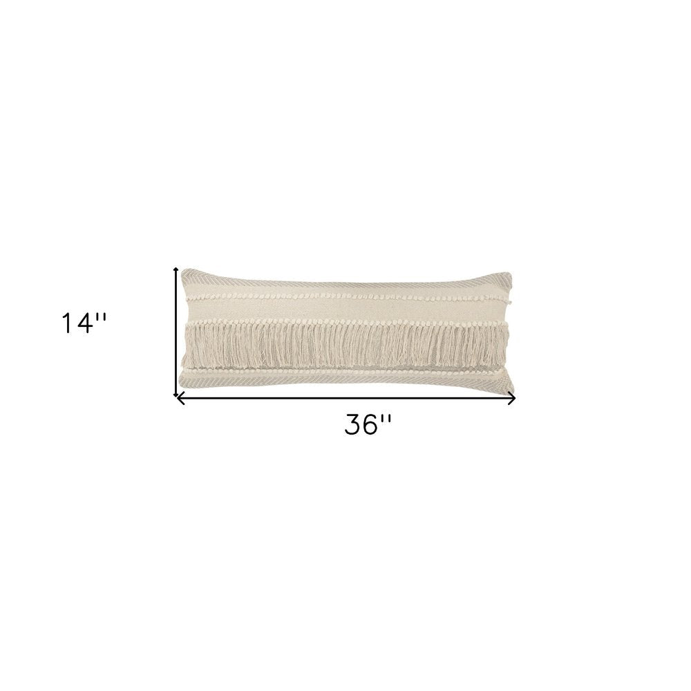 14" X 36" Beige And Gray Cotton Chevron Throw Pillow HomeRoots