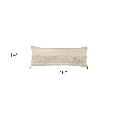 14" X 36" Beige And Gray Cotton Chevron Throw Pillow HomeRoots